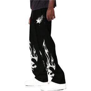 Men's Y2K Flared Sweatpants Letter Graphic Drawstring Waist Joggers Drippy Pants in Kuwait