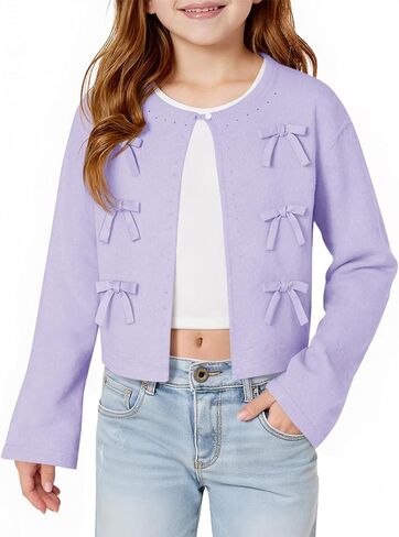 فتيات هالومونينغ اقتصاص كارديجان سترة الأطفال لطيف القوس الأكمام طويلة الأكمام سترات محبوكة قمم 5-14 سنة in Kuwait