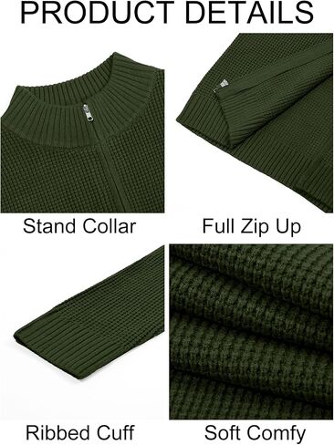 Runcati Mens Full Zip Cardigan Sweater Casual Waffle Stand Collar Knitted Fall Winter Chunky Sweaters in Saudi Arabia