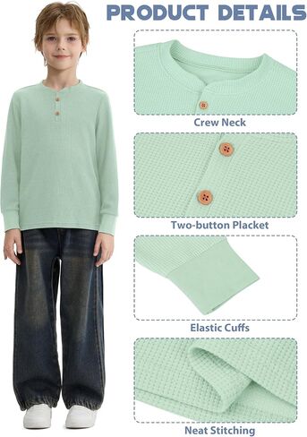 Resinta 4 Pack Toddler Boys Henley Long Sleeve Shirts Boys Waffle Henley Knit Thermal Tops for Daily Wear Running Outdoors in Saudi Arabia