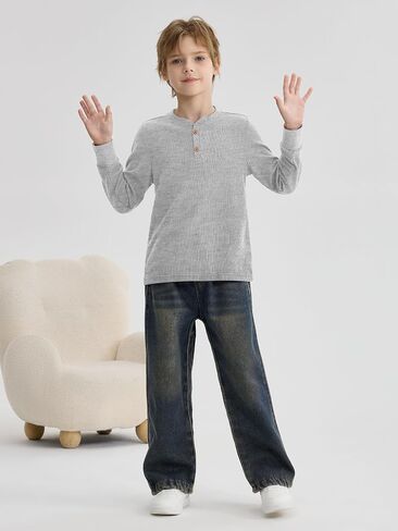 Resinta 4 Pack Toddler Boys Henley Long Sleeve Shirts Boys Waffle Henley Knit Thermal Tops for Daily Wear Running Outdoors in Saudi Arabia