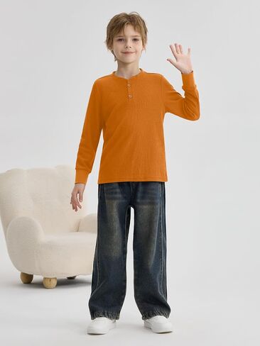 Resinta 4 Pack Toddler Boys Henley Long Sleeve Shirts Boys Waffle Henley Knit Thermal Tops for Daily Wear Running Outdoors in Saudi Arabia