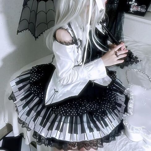 Women Piano Mini Skirts Y2k Harajuku Dark Coquette Aesthetic Grunge Black White Spliced Short Skirt in Kuwait