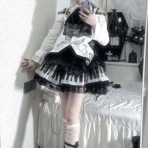 Women Piano Mini Skirts Y2k Harajuku Dark Coquette Aesthetic Grunge Black White Spliced Short Skirt in Kuwait