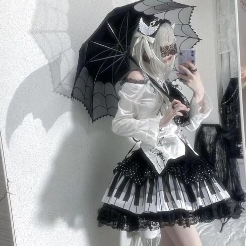 Women Piano Mini Skirts Y2k Harajuku Dark Coquette Aesthetic Grunge Black White Spliced Short Skirt in Kuwait