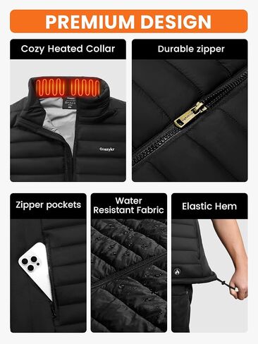 Heated Vest, Black Heating Vests Men, Electric Quilted Lightweight Winter Jacket for Golf,Skiing,Hunting in Saudi Arabia