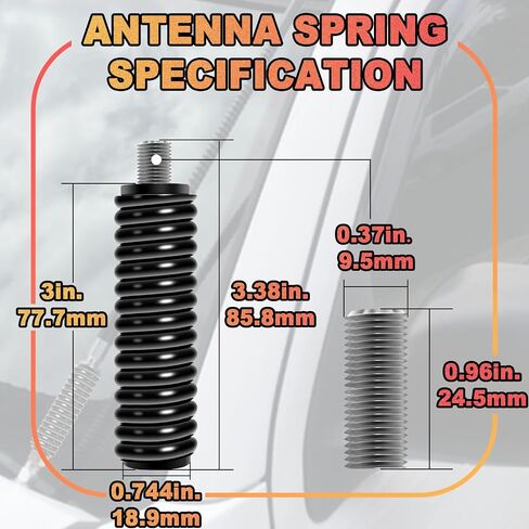 Wadoy SS-3H CB Antenna Spring Mount Heavy Duty Stainless Steel CB Springs (2PCS) fit Mobile/in-Vehicle CB Radio Antenna Mount up to 60" Long and 3/8", 24 Threads - 305311SS in Kuwait