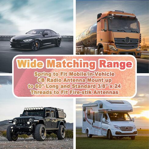 Wadoy SS-3H CB Antenna Spring Mount Heavy Duty Stainless Steel CB Springs (2PCS) fit Mobile/in-Vehicle CB Radio Antenna Mount up to 60" Long and 3/8", 24 Threads - 305311SS in Kuwait