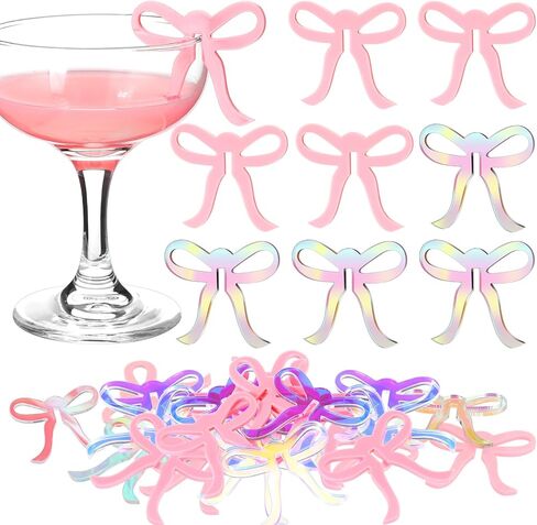 36 Pcs Bow Drink Markers Drink Tags Bow Cup Acrylic Tags Bow Party Favors Coquette Birthday Party Tying the Knot Bachelorette Party Girly Ribbon Party Bow Themed Party Decorations in Kuwait