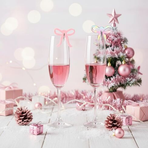 36 Pcs Bow Drink Markers Drink Tags Bow Cup Acrylic Tags Bow Party Favors Coquette Birthday Party Tying the Knot Bachelorette Party Girly Ribbon Party Bow Themed Party Decorations in Kuwait