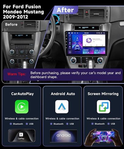 راديو 8Core 2G 64G لسيارة Ford Fusion Mondeo Mustang 2009-2012 مع شاشة لمس 10.1 بوصة 1280X720P IPS لاسلكية CarPlay Android Auto MirrorLink Bluetooth GPS WiFi DSP 36EQ 59UIs كاميرا احتياطية in Saudi Arabia