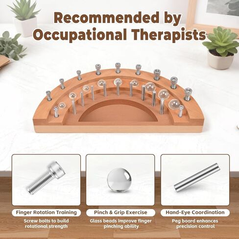 Wooden Peg board for Occupational Therapy with 3 Sizes of Pegs and Holes, Wood Pegboard for Finger Dexterity, Hands Therapy Peg Board to Improve Finger Motor Skills and Hand-Eye Coordination, 18 Holes in Saudi Arabia