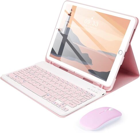 SOPPY Bluetooth Keyboard Case with Mouse for iPad 9th Gen 2021, 8th Gen 2020, 7th Gen 2019 10.2", Air 3 & Pro 10.5", Detachable Wireless Keyboard, Slim Protective Cover, Rechargeable, Pink in Kuwait