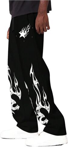Men's Y2K Flared Sweatpants Letter Graphic Drawstring Waist Joggers Drippy Pants in Kuwait