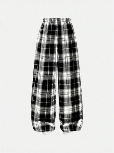 Floerns Girl's Plaid Print Straight Leg Track Pants Elastic Waist Y2k Trousers in Saudi Arabia