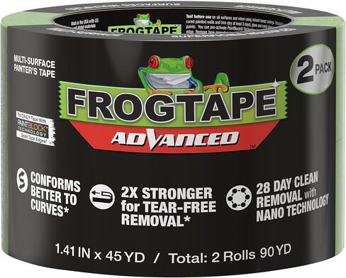 FrogTape Advanced Painters Tape, 1.5 Inch Wide (1.41-Inch x 45-Yard) Multi-Surface Tape with PAINTBLOCK, Conforms Around Curves & Contours, Tear-Free Removability, 1 Roll, Green in Saudi Arabia