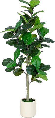 5FT Fiddle Leaf Fig Artificial Tree with White Planter Pot,Faux Floor Plant, Indoor and Outdoor Fake Plants for Home Office Decor in Kuwait