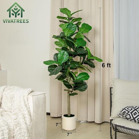 5FT Fiddle Leaf Fig Artificial Tree with White Planter Pot,Faux Floor Plant, Indoor and Outdoor Fake Plants for Home Office Decor in Kuwait