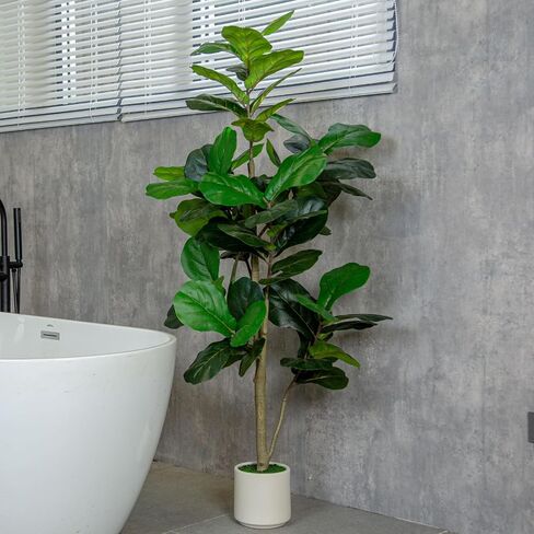 5FT Fiddle Leaf Fig Artificial Tree with White Planter Pot,Faux Floor Plant, Indoor and Outdoor Fake Plants for Home Office Decor in Kuwait