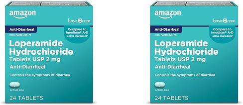 Amazon Basic Care Loperamide Hydrochloride Tablets, 2 mg, Anti-Diarrheal, 24 Count (Pack of 1) (Packaging may vary) in Saudi Arabia