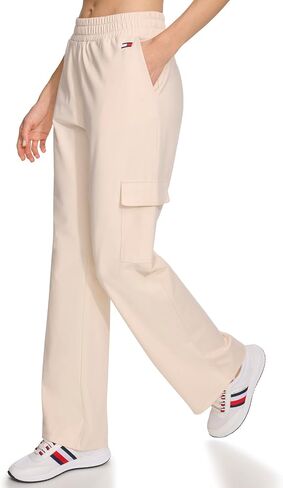 Tommy Hilfiger Women's Slant Pockets Elastic Waistband Cozy Peached Bootcut Cargo Pant in Saudi Arabia
