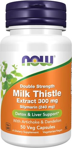 NOW Foods Supplements, Silymarin Milk Thistle Extract 300 mg with Artichoke and Dandelion, Double Strength, Supports Liver Function*, 200 Veg Capsules in Saudi Arabia