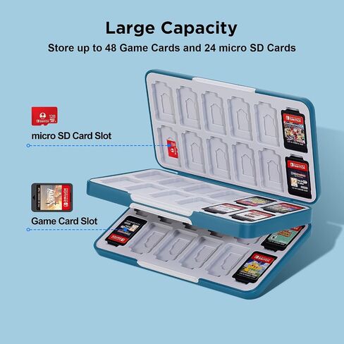 حافظة بطاقات ألعاب JINGDU ذات 48 فتحة لمحبي ألعاب Switch، حامل علبة خرطوشة الألعاب لألعاب Switch/NS/OLED/Lite يمكنها تخزين 48 بطاقة ألعاب و24 بطاقة SD صغيرة، هيكل صلب، بطانة من السيليكون، قطة لطيفة in Kuwait