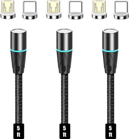 NetDot Magnetic Charging Cable,3in1 Gen12 (1ft/3 Pack Black) 18W Fast Charging Magnetic Phone Charger and Data Transfer Magnetic Charger for USB-C,Micro USB and i-Product in Kuwait