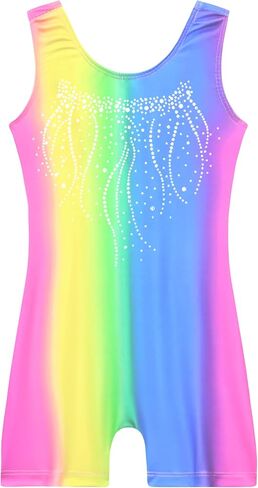 Nymphperi Gymnastics Leotards for Girls One Piece Sleeveless Biketards Colorful Tumbling Bodysuits Stretchy Unitard in Kuwait