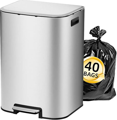 KUK 5.3 Gallon Kitchen Trash Can with Lid, Heavy Duty Hands-Free Stainless Steel Commercial Step Trash Bin with Removable Inner Bucket, Pedal Rubbish Bin for Home Office and Kitchen, 20L/5.3Gal in Saudi Arabia