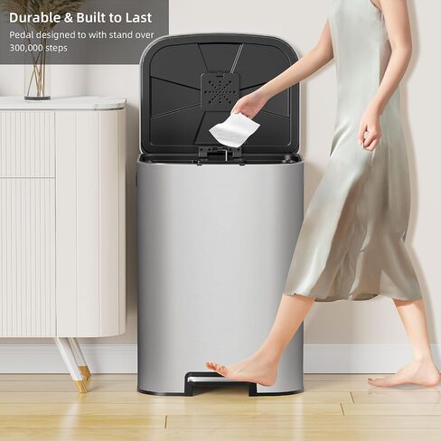 KUK 5.3 Gallon Kitchen Trash Can with Lid, Heavy Duty Hands-Free Stainless Steel Commercial Step Trash Bin with Removable Inner Bucket, Pedal Rubbish Bin for Home Office and Kitchen, 20L/5.3Gal in Saudi Arabia