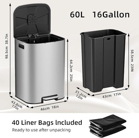 KUK 5.3 Gallon Kitchen Trash Can with Lid, Heavy Duty Hands-Free Stainless Steel Commercial Step Trash Bin with Removable Inner Bucket, Pedal Rubbish Bin for Home Office and Kitchen, 20L/5.3Gal in Saudi Arabia
