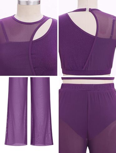 Odasdo Women Gryrical Dance Comple Tops Two Tank Tank Tops with Mesh Wide Leg Pants in Saudi Arabia