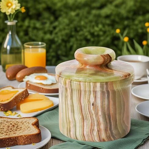 Butter Crock with Lid Multi Green Onyx Butter Keeper Best French Butter Keeper for Home Decorative Butter Pot Christmas Housewarming Gifts in Saudi Arabia