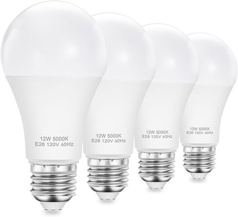LED Light Bulbs, A19 Daylight 6500K Light Bulb, 12W (100 Watt Equivalent) 1200 Lumens, Non-Dimmable, E26 Standard Medium Base Super Bright Lamp for Bathroom Home Lighting 4 Packs in Saudi Arabia