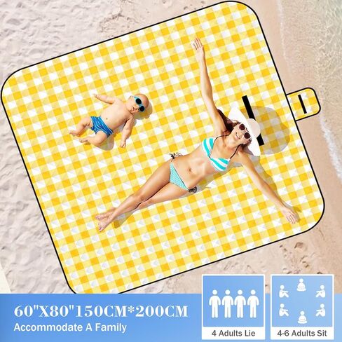 Wapodeai Picnic Camping Blankets, 60''x 80'' Waterproof and Foldable - Durable, Spacious, and Portable Outdoor Blanket for Families, Perfect for Parks, Beaches, and Nature Excursions(Yellow) in Kuwait