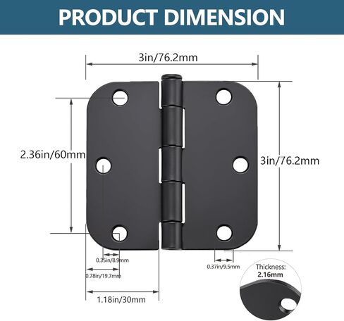 Matte Black Door Hinges 10 Pack 3x3 Inch Interior Door Hinges for Doors Rounded 5/8" Radius Corners Iron Hinge Door Round Hinge Hardware in Saudi Arabia