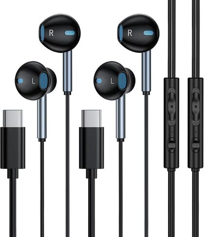 2Pack USB C Headphones Wired for Samsung Galaxy S24Ultra S23FE S22 S21 S20 Note20 A55 A54 A35, USB Type C Wired Earbuds with Mic & Remote Control Apple Earphones USB C for iPhone 16 Pro Max/16 Pro/15 in Saudi Arabia