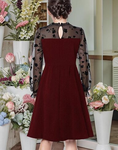 Girl's Dress Elegant Floral Lace Long Sleeve Wedding Party A Line Dress 10-14 Years in Kuwait