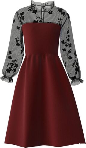 Girl's Dress Elegant Floral Lace Long Sleeve Wedding Party A Line Dress 10-14 Years in Kuwait