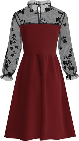 Girl's Dress Elegant Floral Lace Long Sleeve Wedding Party A Line Dress 10-14 Years in Kuwait
