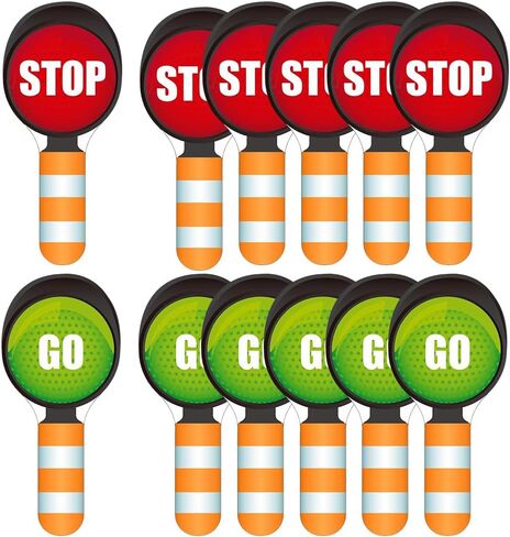 12 PCS توقف و GO GO SCIP مزدوج الجانبين علامة محمولة باليد Red Green Light Sign Signing Crossing Crossing Road Signs للأطفال الذين يقومون بتدريس السلامة المرورية ، 9.84 × 5.91 بوصة (OCTAGON) in Saudi Arabia