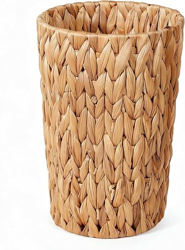 PINXIURY Bathroom Wicker Trash Can Wicker Waste Basket with Built-in Handles Water Hyacinth Hand Woven Garbage Can for Bedroom Office Kitchen 100% Handmade,5 Gallon in Saudi Arabia