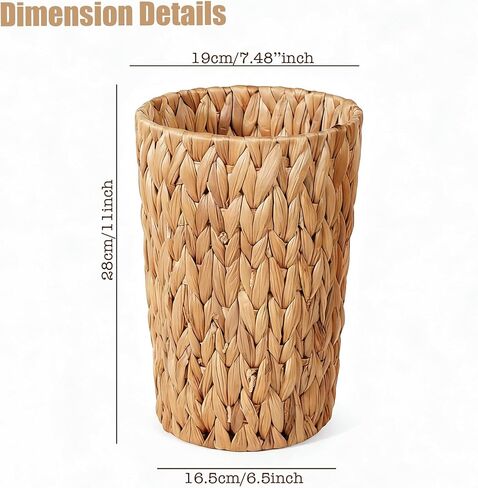 PINXIURY Bathroom Wicker Trash Can Wicker Waste Basket with Built-in Handles Water Hyacinth Hand Woven Garbage Can for Bedroom Office Kitchen 100% Handmade,5 Gallon in Saudi Arabia