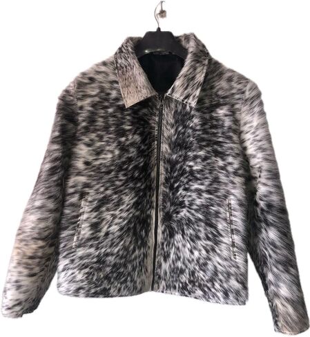 Women's Cow Fur Hair on Casual Leather Jacket - Loose Fit Straight Shirt Zipper Jacket - Black & Brown Shades in Kuwait