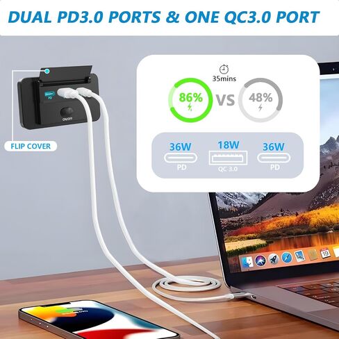 منفذ USB 72 وات 12 فولت، منفذ شحن USB VANONE 12 فولت، 36 وات PD USB C ومنفذ شاحن USB مزدوج 18 وات QC3.0 مقبس جداري، ملحقات للسيارة والقوارب البحرية والدراجات النارية والتخييم RV وعربة الجولف، إلخ in Saudi Arabia