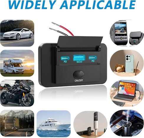 منفذ USB 72 وات 12 فولت، منفذ شحن USB VANONE 12 فولت، 36 وات PD USB C ومنفذ شاحن USB مزدوج 18 وات QC3.0 مقبس جداري، ملحقات للسيارة والقوارب البحرية والدراجات النارية والتخييم RV وعربة الجولف، إلخ in Saudi Arabia