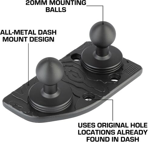حامل الهاتف الخلوي Bulletpoint Metal Dash Mount + حامل كاميرا الحركة متوافق مع 2024+ Jeep Wrangler JL / 4xe & 2024+ Jeep Gladiator Dual 20mm Ball Mount (جانب السائق) in Kuwait
