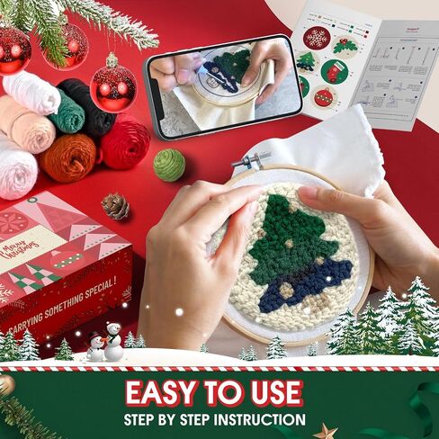 yuegool 6 قطع عيد الميلاد مجموعة الوقايات إبرة لكمة، سهلة DIY لكمة إبرة التطريز عدة للمبتدئين البالغين الأطفال بما في ذلك الأنماط والأدوات والخيوط والطوق والتعليمات وحامل كوستر اللوازم الحرفية الفنية in Kuwait