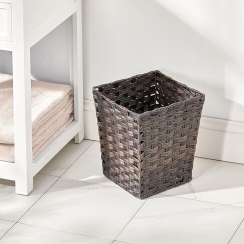 mDesign Small Woven Basket Trash Can Wastebasket - Square Garbage Container Bin for Bathrooms, Kitchens, Home Offices, Craft, Laundry, Utility Rooms, Garages - Camel Brown in Saudi Arabia